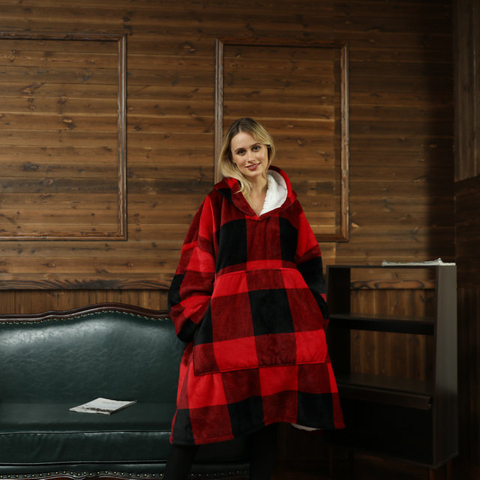 Ready To Ship Custom Print Snuggie Winter Tv Blanket Hooded Wearable Huggle With Sleeves