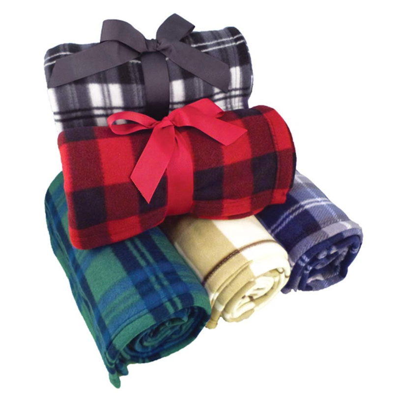 100% Polyester Multi-purpose Printing Plaid Polar Fleece Throw Blanket