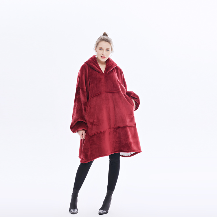 New Design High Quality Double Sided Women Flannel Hoodie Blanket