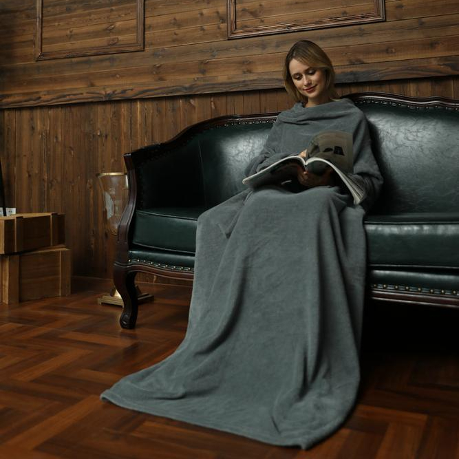 Premium Fleece Snuggie Blanket With Sleeves And Pocket For Adult