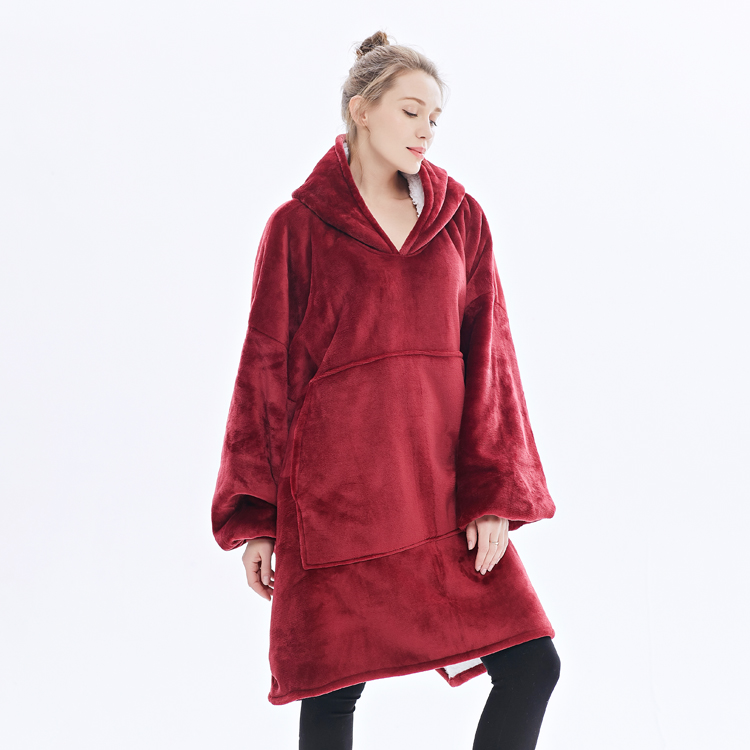 New Design High Quality Double Sided Women Flannel Hoodie Blanket