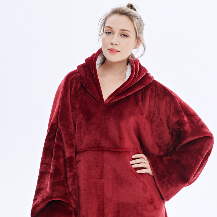 New Design High Quality Double Sided Women Flannel Hoodie Blanket