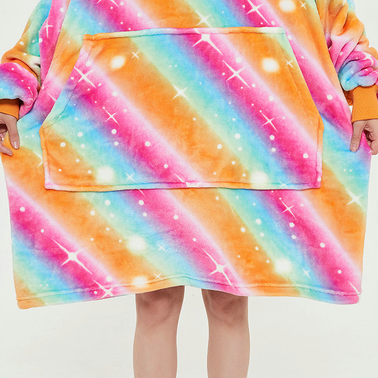 Giant Fuzzy Print Sherpa Lined Hoodie Blanket Manufacturer Oversized
