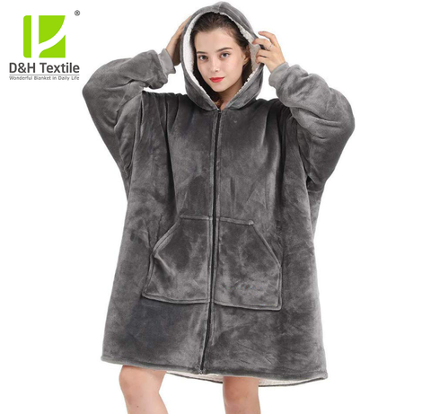Oversized Fluffy Sherpa Fleece Hoodie Blanket Wearable Sweatshirt Hoodie Blanket With Zipper