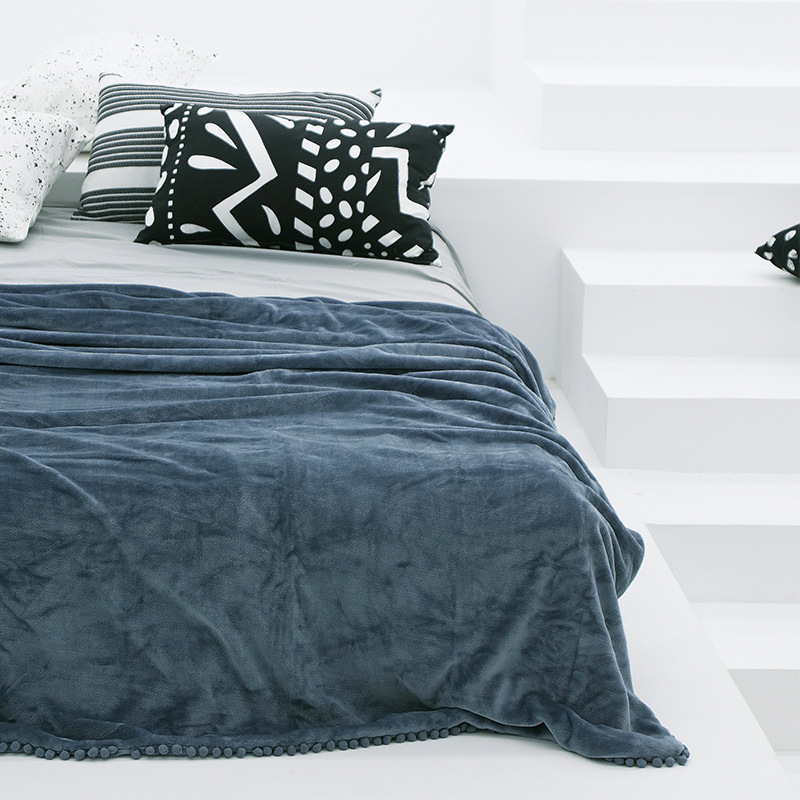 Thickened Warm Throw Plush Flannel Nap Blanket With Pompoms For Couch Sofa Bed Buy blanket