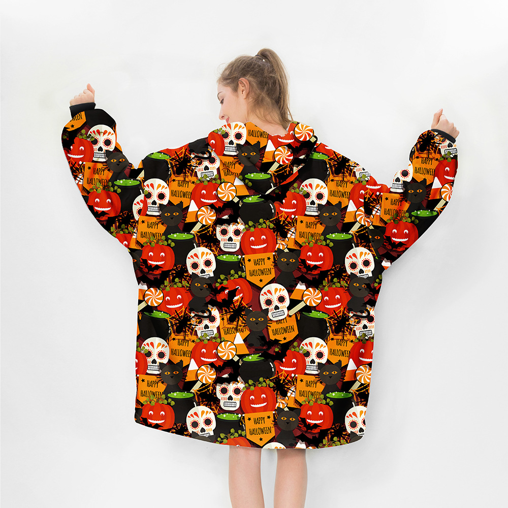 Wholesale Custom Oversize Sweatshirt Blanket Halloween Hooded Blankets For Adults 
