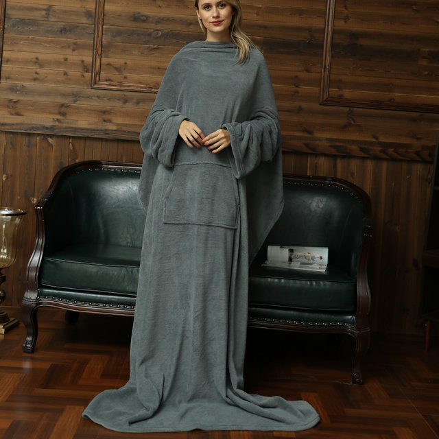Premium Fleece Snuggie Blanket With Sleeves And Pocket For Adult