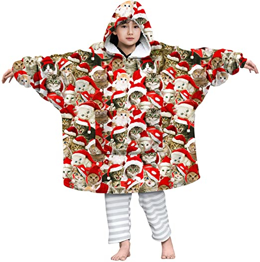 Boys And Girls Oversized Flannel Wearable Blanket Plush Giant Hooded