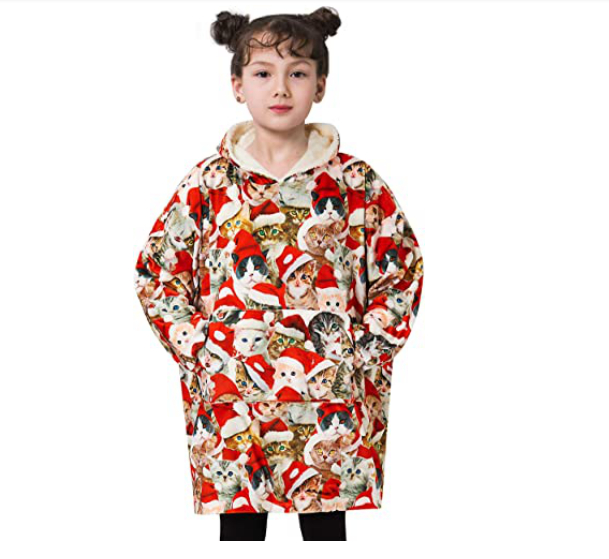 Boys And Girls Oversized Flannel Wearable Blanket Plush Giant Hooded