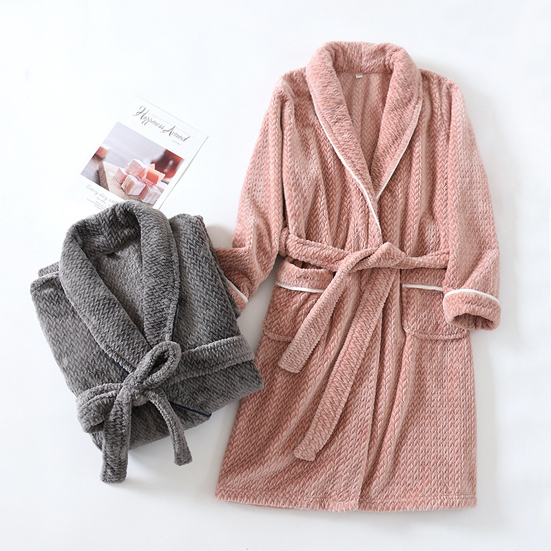 Ladies Long Plush Size Jacquard Fleece Collar Bathrobes For Promotional