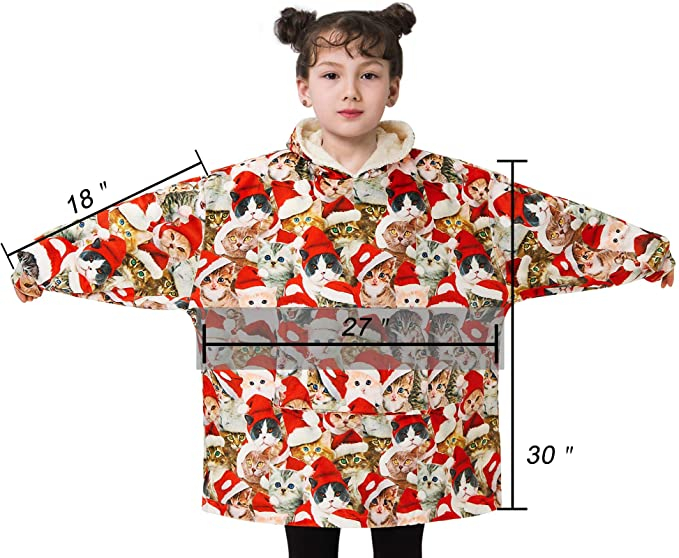 Boys And Girls Oversized Flannel Wearable Blanket Plush Giant Hooded
